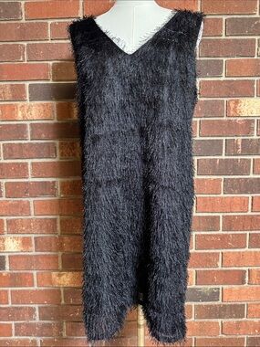 Fashion Union Black Fuzzy V-Neck Sleeveless Dress Size 8